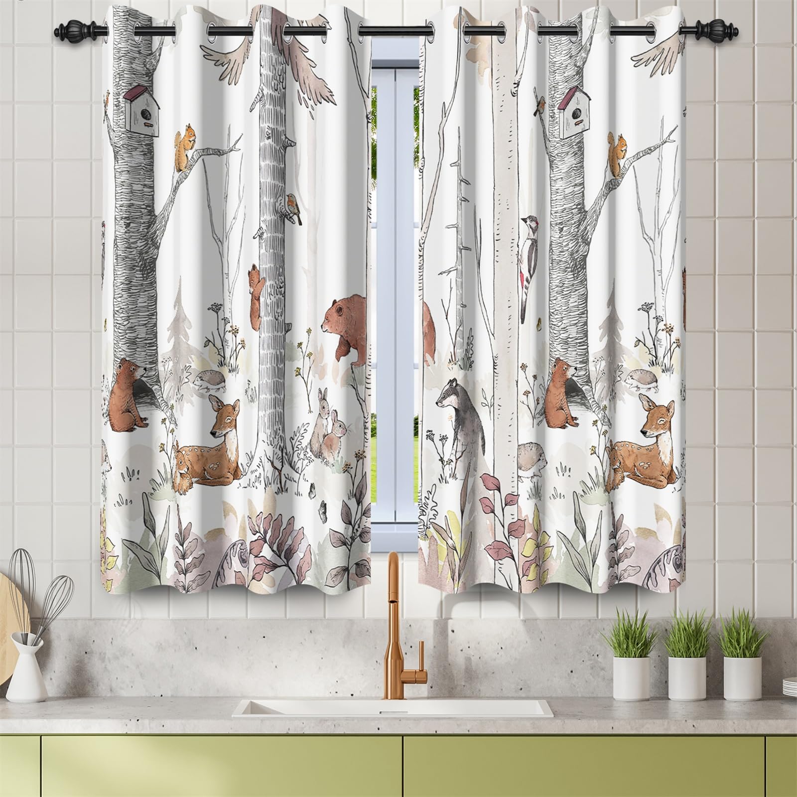 Amazon.com: Renaiss 42 x 45 Inch Woodland Blackout Curtains for